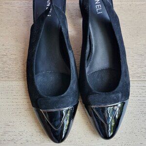 Van Eli low heel pumps slingback black suede and patent leather 10W